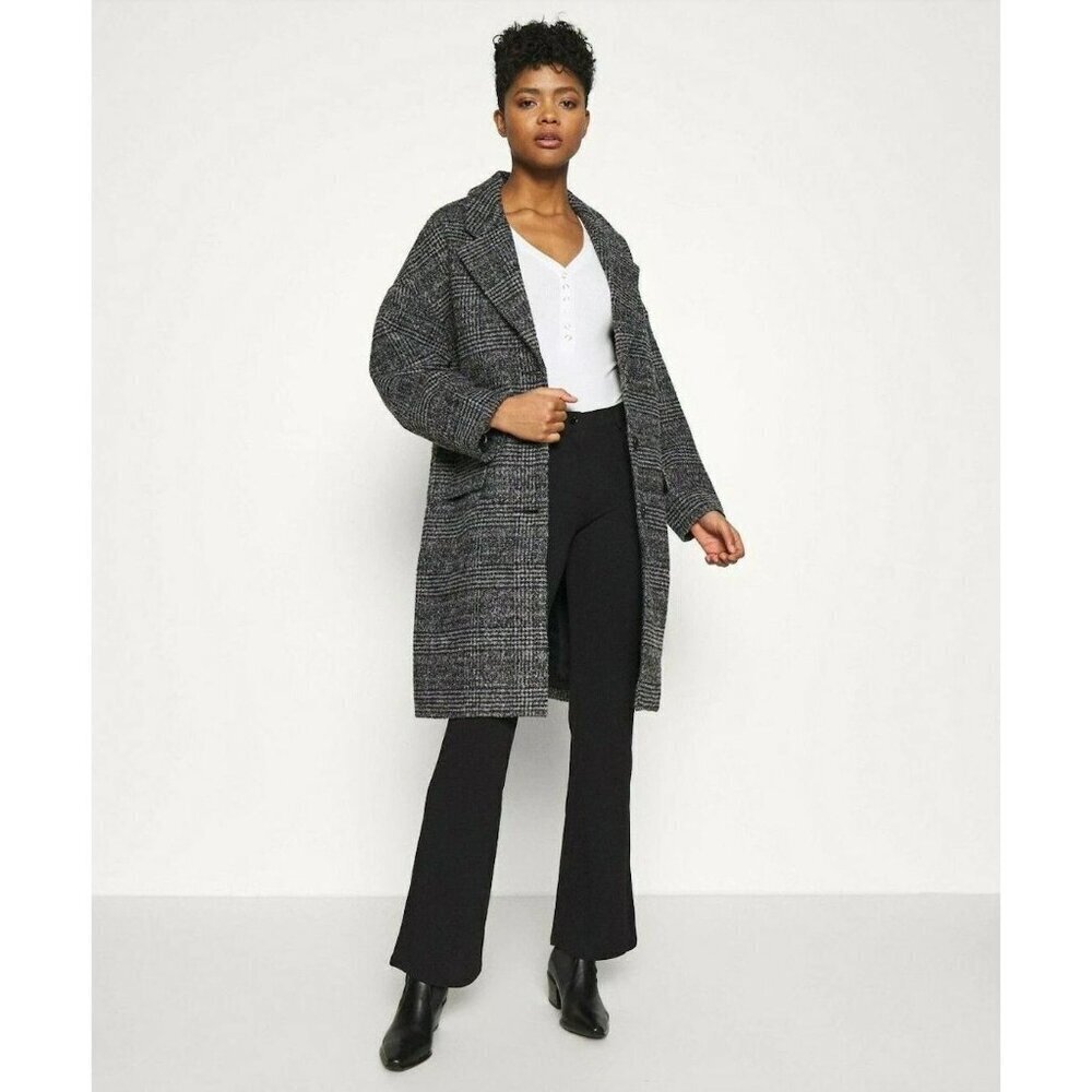 Levi's Women Houndstooth Cocoon Long Wool Blazer Jacket Size Medium Black FA EXC